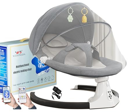 Wrneaoch Baby Swing Chair from Birth 2-in-1 Baby Swing Chair Baby Bouncer Chair with Bluetooth and Remote Control, and has 5 Swing Amplitudes and a 3-Stage Timer Suitable for Babies Aged 0-3 Years Old