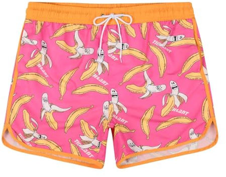 MADHERO Costume da Bagno Corto da Uomo con Fodera in Rete, Banana Rosa, Medium