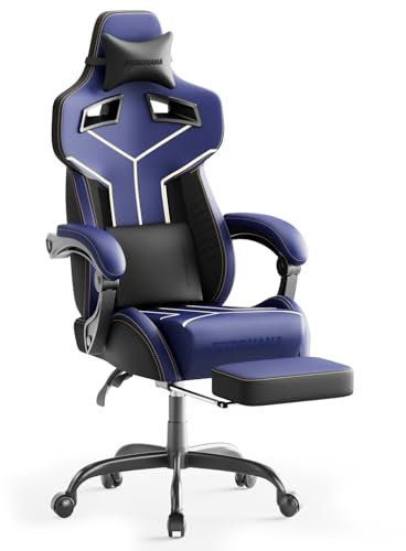 Ferghana Sedia da Gaming Ergonomica,Racing Silla Gamer con Respaldo Regulable,Reposacabezas,Cojín Lumbar,Reposapiés,Regulable en Altura,Silla de Oficina,Silla Gaming para Adulto Niño,Azul F05