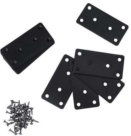 Luabue 10PCS Flat Metal Brackets 80x40mm Black Mending Plates Stainless Steel Support Joining Plates for Wood Sleeper Brackets Fixing with 60 Screws