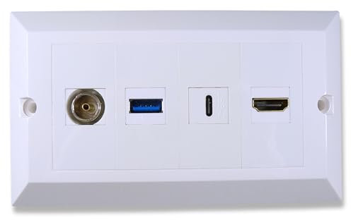 HDMI (4k) / USB 3.0 / TV Aerial Wall Plate/Easy Connect Faceplate/White