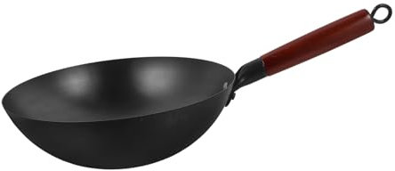 CRILSTYLEO Wok De Mango De Madera Sartén Antiadherente Para Cocina Para Estufas De Gas y Sin Recubrimiento Sin Tapa