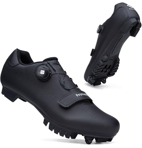 Feyenold Fahrradschuhe Herren Mountainbike Schuhe Damen MTB Radsport Schuhe Kompatibel mit SPD Cleats Schwarz 45 EU