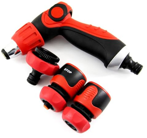 sopomarkt24 Sprühpistolen Set 4tlg. Gartenspritze Gartenbrause Schlauchbrause Handbrause für 1/2'' Schläuche, ergonomischer Griff, Wasserstop, stufenlos einstellbarer Wasserdurchfluss