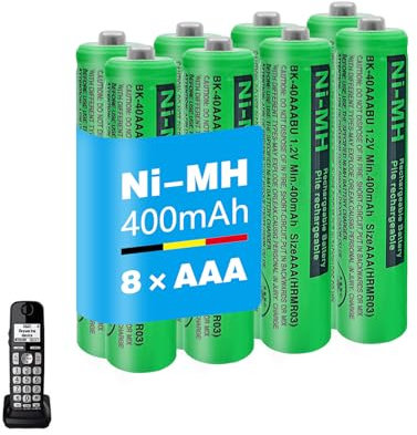 Batteria AAA da 400 mAh per telefono, batterie AAA ricaricabili per telefoni senza fili, batteria NI-MH da 1,2 V, 400 mAh, per telefoni Panasonic Gigaset - 8 pezzi