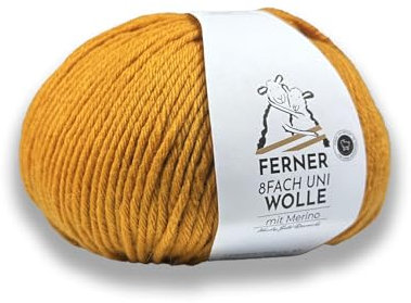 Ferner 8-fach Wolle gelb uni mit mulesingfreier Merinowolle, Sockenwolle, dickes Sockengarn einfarbig, Strumpfwolle 8-fädig, 100g (06 gelb)
