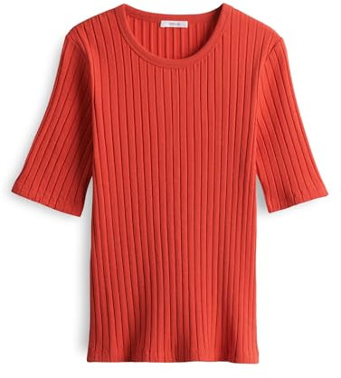OPUS Damen Kurzarmshirt | Rippshirt SAVKA Slim aus weichem Jersey Sweet red, 40