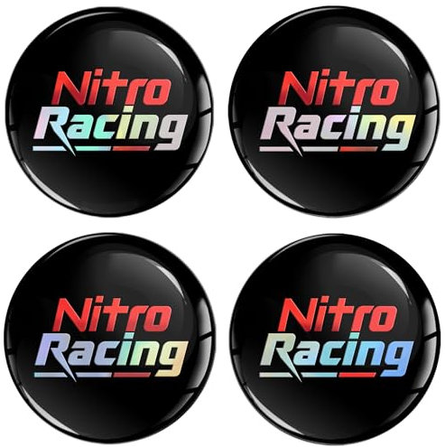 SkinoEu 4 x 70mm 3D Gel Aufkleber für Nabenkappen Radnabendeckel Radnabendeckel Radaufkleber Decals für Kappen Fahrzeug Auto Tuning Emblem Hologramm Nitro Racing A 5070
