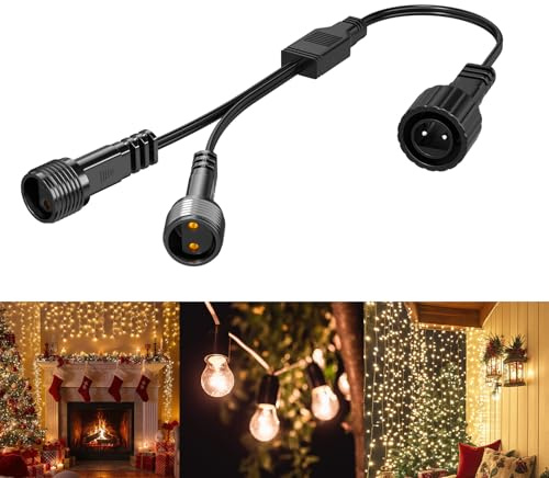 Lamptobe Splitter Connector for Christmas Lights - IP65 Waterproof Fairy Light Splitter 1 to 2 Two Pin Cable Connectors for String, Icicle, Curtain and Net Light, G40 Globe Bulbs