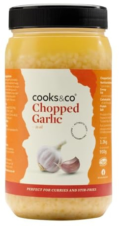 Cooks & Co Chopped Garlic in Oil - 1.2kg (Single) | Saves kitchen prep time with convenient pre-prepared vegetable format, suited for busy high-volume catering recipes.