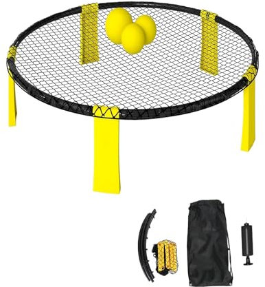Set Complet pour Mini Volleyball, inclut 1 Filets, 3 balles, Un Sac à Cordon, 1 Pompe et des règles et Plus, Facile à Installer, Jeu d’Extérieur pour Adulte & Enfant, pour Plage Jardin Parc