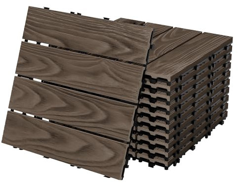 ECD Germany WPC Terrassenfliesen 30x30 cm/55 Stück=5m², Dunkelbraun Holzoptik, Bodenbelag mit Klicksystem & Drainage, Terrassendielen Balkonfliesen Holzfliesen, Klickfliesen für Terrasse Garten Balkon