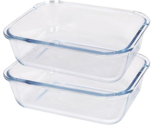 Argon Tableware Rectangular Glass Cake Dishes - 22cm x 16.5cm - 2X Large Deep Pie Brownie Cheesecake Bread Sponge Oven Baking Tin Tray Pan | Microwave Safe, Freezer Safe