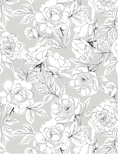 ICYEHAO Selbstklebende Tapete Blumen Schwarz Weiß,44.5 x 1000cm Tapete mit Rosenmuster Möbelfolie Blätter Pflanzen Tapeten Boho Möbelfolie Selbstklebend für Badezimmer Wohnzimmer Schlafzimmer Küche