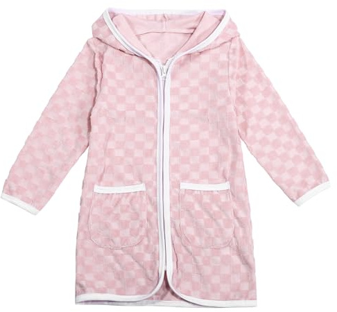 2025 - Accappatoio bambina e ragazzo, con cerniera e cappuccio, a maniche lunghe, per spiaggia, asciugamano, vestito, kimono teen camicie ragazze, Colore: rosa., 3-4 Anni