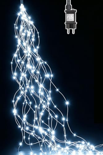 Dekofun Lichterschweif mit Strom, 1M 100LED Lichterkette Weihnachtsbaum | Wasserfall Lichterkette mit Timer & 8 Modi, Wasserdicht für Betthimmel, Zimmer, Wand, Garten, Fensterrahmen, Innen, Außendeko