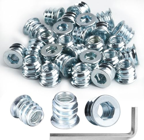 50 Stück Einschraubmutter M5 x 10mm, Gewindeeinsatz Holz, Gewindehülsen, Einschraubmuttern Holz, Gewindeeinsätze, Einschraubmuffen, Innensechskant Gewindebuchse Einschraubhülse für Holzmöbel