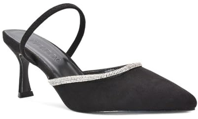 ESSEX GLAM Women's Diamante Slingback Court Shoes Ladies Mid High Heel Point Toe Bridal Party Prom Size 3-8
