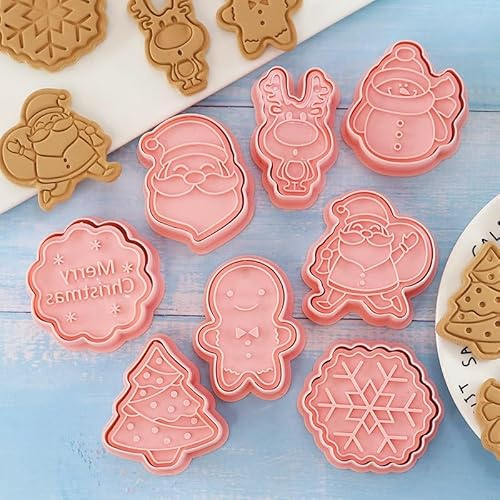 RUIYWEN 8 Stück 3D Ausstechformen Keksmodell Weihnachten Cookie Cutters Keksausstecher Kunststoff für Kinder Keks Plätzchen Tortendekorationen