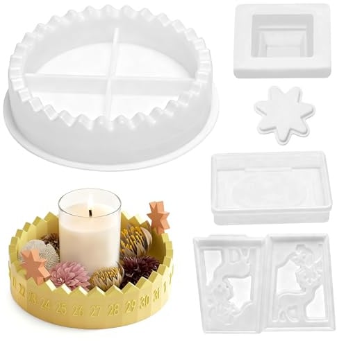 MAIXINNEW Silikonformen Gießformen Kerzenhalter Adventskranz Set | Gießformen Weihnachtskerzenlaternen Elch, Kerzenständer Form Silikon für Festliche Dekorationen zum Countdown