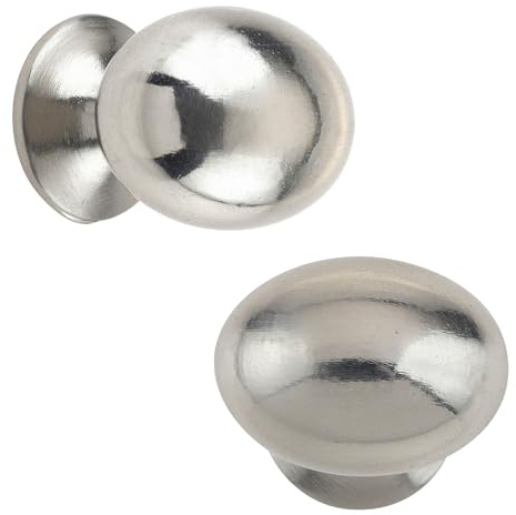 keypak 10 Pack Oval Metal Door Knobs 30mm Cabinet Door Knob | Contemporary Handles for Kitchen Cabinets, Wardrobes, Cupboards, Furniture & DIY Renovations Satin Nickel