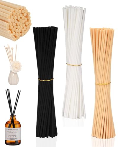 HUVZOR 90 Pezzi Bastoncini Lunghi in Fibra per diffusori 20cm x 3.0mm, profumatore per ambienti bastoncini, per casa ufficio hotel spa olio essenziale, Nero/Bianco/Giallo