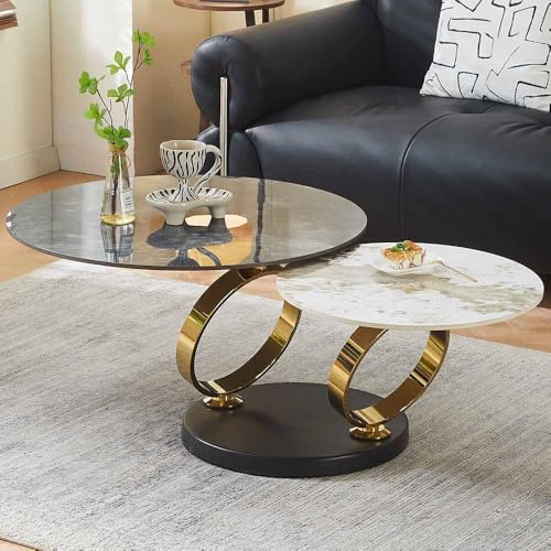 Milton & Oldbrook Liverno Couchtisch, drehbar, Marmoreffekt, Schwarz – Weiß