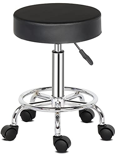 Bonnlo Bürohocker, Hocker mit Rädern, 360° drehbar, höhenverstellbar für Nagelstudio, Schönheitssalon, Spas und Büros (Schwarz-8cm)