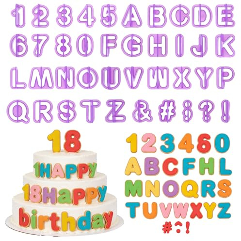 WJIAAA Fondant Letter Cutters Set of 40, Plastic Alphabet Molds | 0.94x0.83 Inch, Clay Letter Stamps for Fondant, Cake Decorating Tools for Parties & Holidays (Purple)
