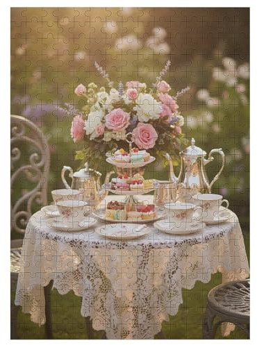 35/70/120/200/300/500/1000 Piece Wooden Puzzles for Adults - Tea Party Art Vertical Jigsaw - Premium Poplar Wood with Letter Partition - UV Printed DIY Wall Decor & Relaxing Gift