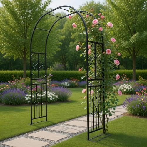 Gartenbogen aus Metall,Wetterfester und Stabiler Rosenbogen/Hochzeitsbogen, Einfacher Aufbau,langlebiges Stahl Design als Rankgerüst und Sichtschutz(Black, 260x40x230cm)