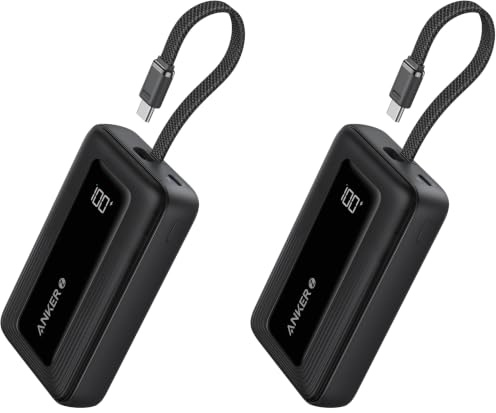 Anker Power Bank 10000mAh 30W, Caricabatterie Portatile ad Alta Velocità con cavo USB-C Integrato, per iPhone 17 Pro Max/16/15, MacBook, Galaxy e Altro(10000mAh, Nero) (Confezione da 2)