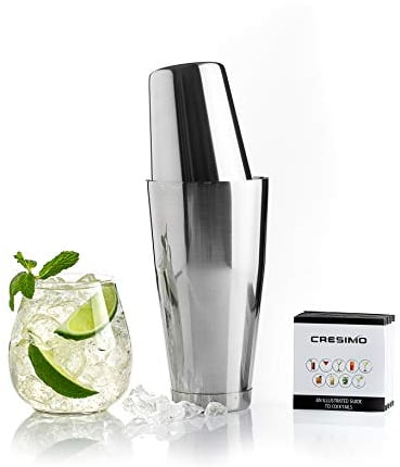 Boston Cocktail Shaker Set: 2pc Cocktail Making Set, Bartending Set w/ 830mL Weighted & 530mL Unweighted Cocktail Shakers & Cocktail Book, Stainless Steel Cocktail Set, Best Alcohol Gift Set - Cresimo