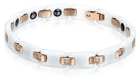 OIDEA Bracciale Donna Braccialetto Catena Ceramica Acciaio Inox Mosaico zircone Healthy Bianco Oro Rosa