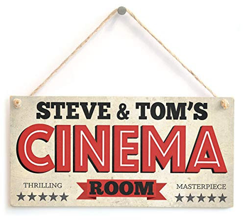 Personalised Cinema Room Sign - Custom 5 Star Wooden Cinema Room Door Plaque