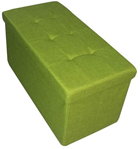 HomeHarmony Folding Storage Ottoman Seat, Stool, Toy Storage Box Linen Look (Sage Green Large)