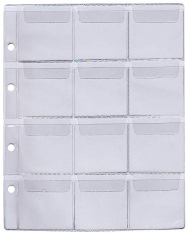 5 x Münzhüllen Münzalbum Münzblätter, 26 – 35-41 - 58 mm Ø verschiedene Größen, Für Münzen, Gedenkmünzen, z.B. 2 EURO Münzen (12 Fächer – bis 58 mm Ø)