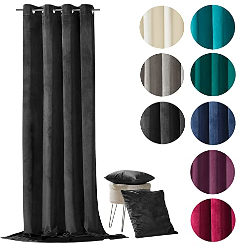 heimtexland ® Samt Ösenschal Samtvorhang Deko Gardine Vorhang Blickdicht 245x135 Typ641 (Schwarz)