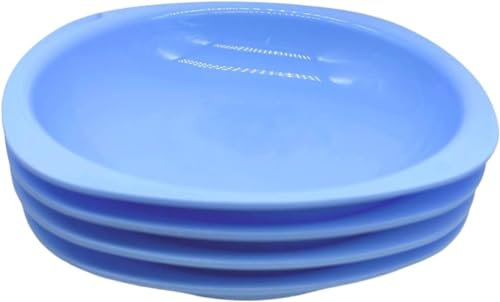 ECO 4 Pc Unbreakable Deep 16 x 16 cm Blue Round Plastic Plates | Medium High Edge Kids Plates | Stackable Plastic Plate Reusable for Birthdays, Picnic, BBQ & Parties (Blue, Medium)