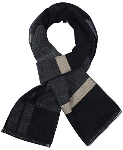 Soul Young Herren Herbst Baumwolle kariert Schal- Winter Jungen Warm Lange Scarf mit Luxuriöse eschenkbox(Schwarz Beige Streifen)