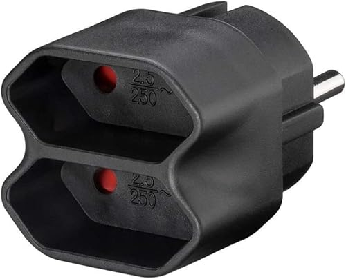 CABLEPELADO Adaptateur double de prises européennes | Séparateur de prise de courant | Connecteur européen | Type F CEE 7/7 | 250 V CA 50 Hz | Courant de sortie 2,5 A | Puissance de sortie 1100 W |