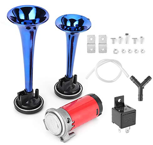 KIMISS 12V 178dB Air Horn Lauter Klang Doppeltrompete mit Luftkompressor für Auto, Motorrad, Boot, LKW (Blau)