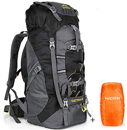 NACATIN Hiking Backpack, 60L Large Rucksack for Men Women, Tear and Water-resistant Ideal for Camping Trekking Travel Outdoor (Black)