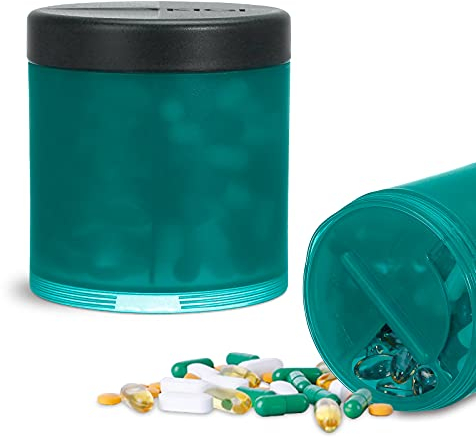 KIGI Tablettenbox Rund 7 Tage Morgens Mittags Abends, Pillendose 4 Fächer, für Reisen, Medikamentenbox Große Fächer für Nahrungsergänzungsmittel, Vitamin und Fischöl (Grün)