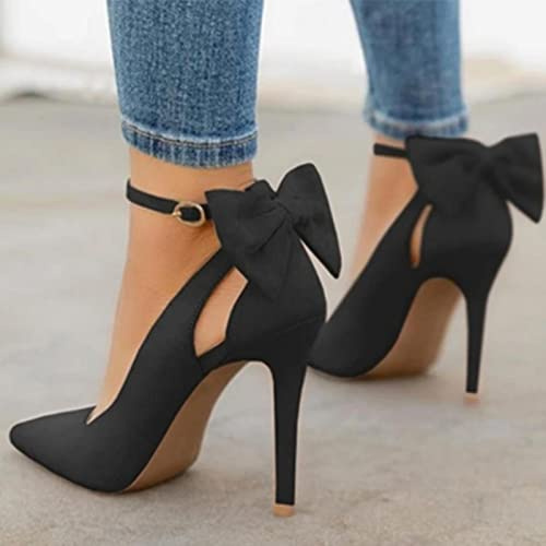 YHCS Donne a Punta Punta Tacchi Alti Donna Tacchi Sottili Signore Sexy Pompe da Donna Fibbia Cinturino Femminile Moda Bowknot Scarpe Plus Size 34-43