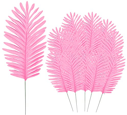 GWOKWAI WUHNGD Künstliche Palmenblätter, tropische große Palmenblätter, künstliche Farne, künstliche Pflanzen für Zuhause, Hawaii-Party, Dschungel, Strand, Tischdekoration, Rosa, 12 Stück