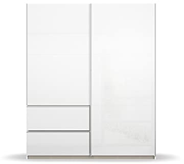 Rauch Möbel Sevilla Schrank Kleiderschrank Schwebetürenschrank, Weiß / Hochglanz Weiß, Griffleisten alufarbig, 2-türig, inkl. 2 Kleiderstangen, 2 Einlegeböden BxHxT 175x210x59 cm