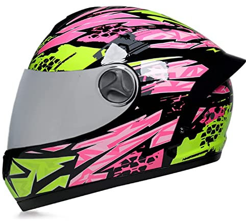 BaoFuStore Integralhelm Motorradhelm Für Herren, Motorrad Moped Racing Scooter Motocross Helm Mit Sonnenblende, Erwachsene Damen DOT/ECE Helme Für Street Dirt Bike,Pink c,M