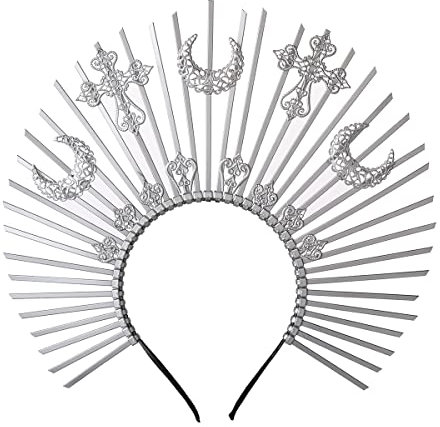 BPURB Gotischer Göttin Sonnengott Halo Krone Damen Mary Halo Stirnband Cosplay Halloween Kopfschmuck Karneval Kostüm Zubehör (Silber)