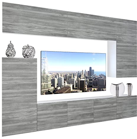BELINI Wohnwand Wohnzimmer-Set Vollausstattung Moderne Schrankwand mit LED-Beleuchtung Anbauwand TV-Schrank Glamour Holz